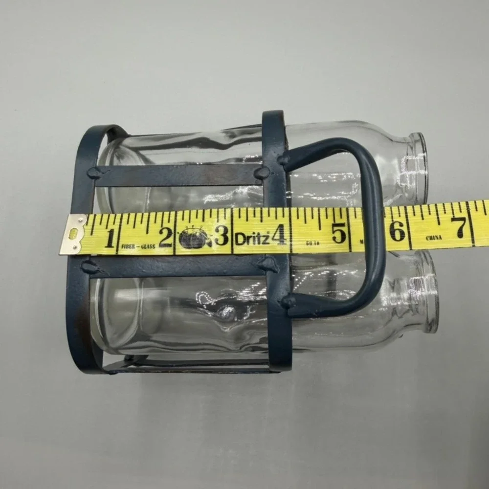 Farmhouse Glass Milk Bottle Set with Metal Wire Carrier Caddy 4 Piece‎ Clear